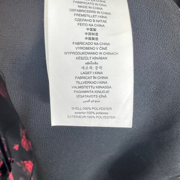 Michael Kors Black Red Rose Print Lined Lightweight Long Sleeve Chiffon Blouse L - Picture 9 of 10